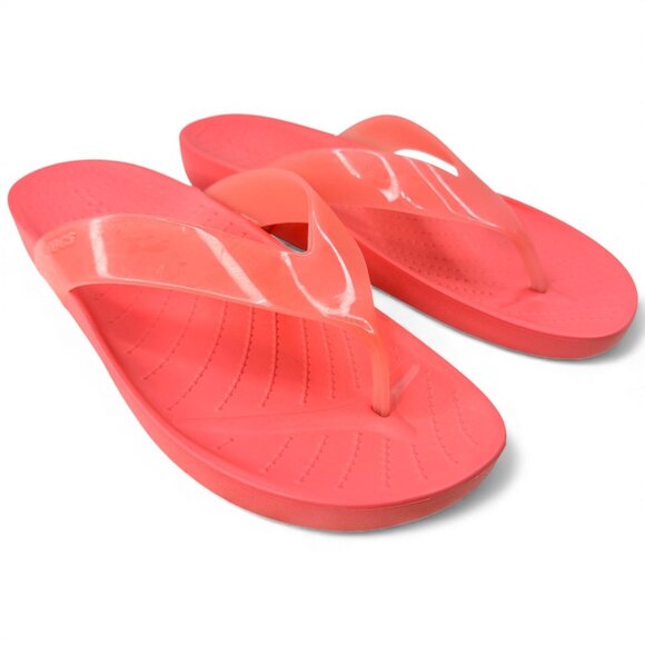 CROCS Shoes - Crocs Women’s Cross Splash Glossy Flip Flops Pink Neon Watermelon Size 9